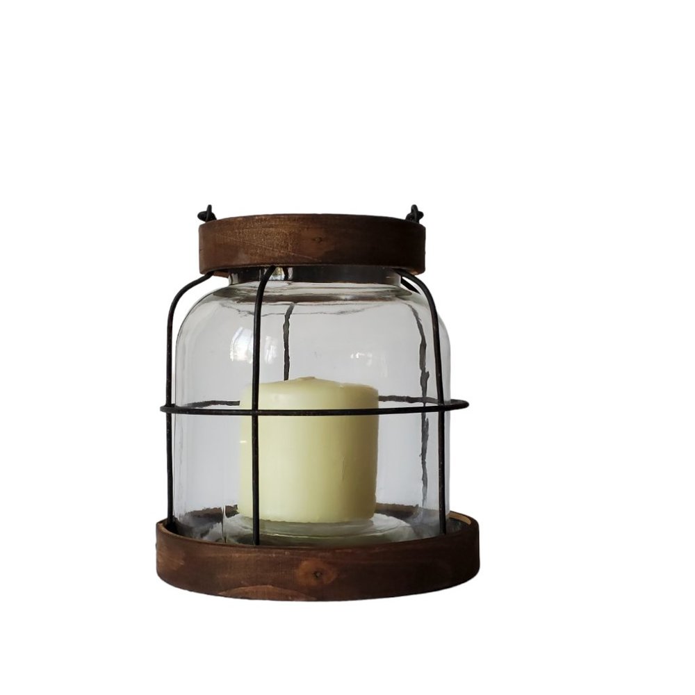 Rustic Wooden Metal Glass Jar Lantern